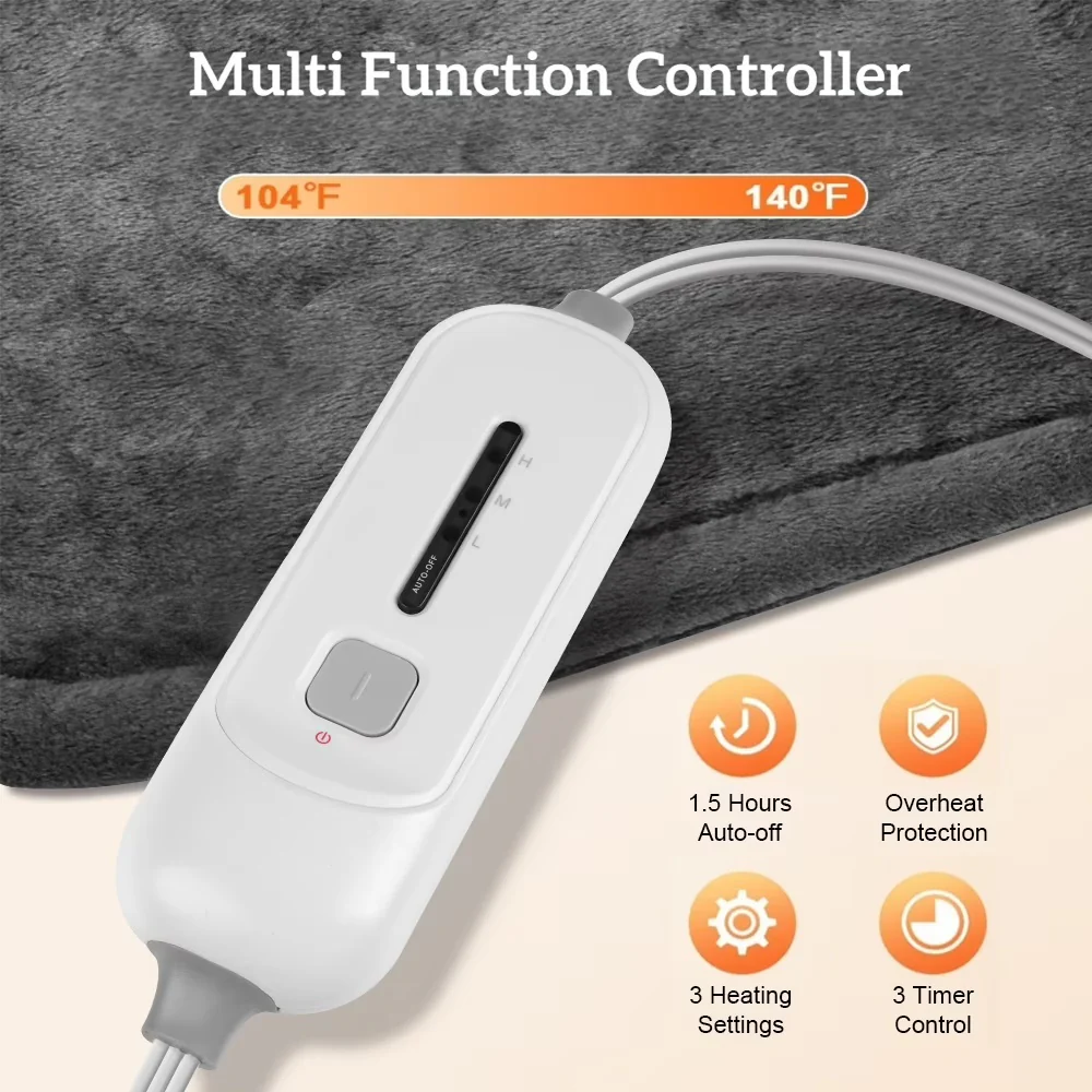 18" x 25"Heating Pad for Neck and Shoulders, Heat Pad for Pain Relief, 3 Heat Settings, Auto-Off, Gifts for Women Men,Grey - Image 8