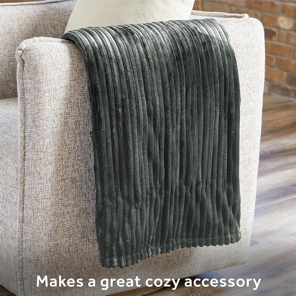 Heated Blanket Electric King Striped Flannel Blanket 90"x100" Electric Blanket with 6 Heat Settings 10 Hour Timer Auto Shut Off, Dark Grey - Image 3