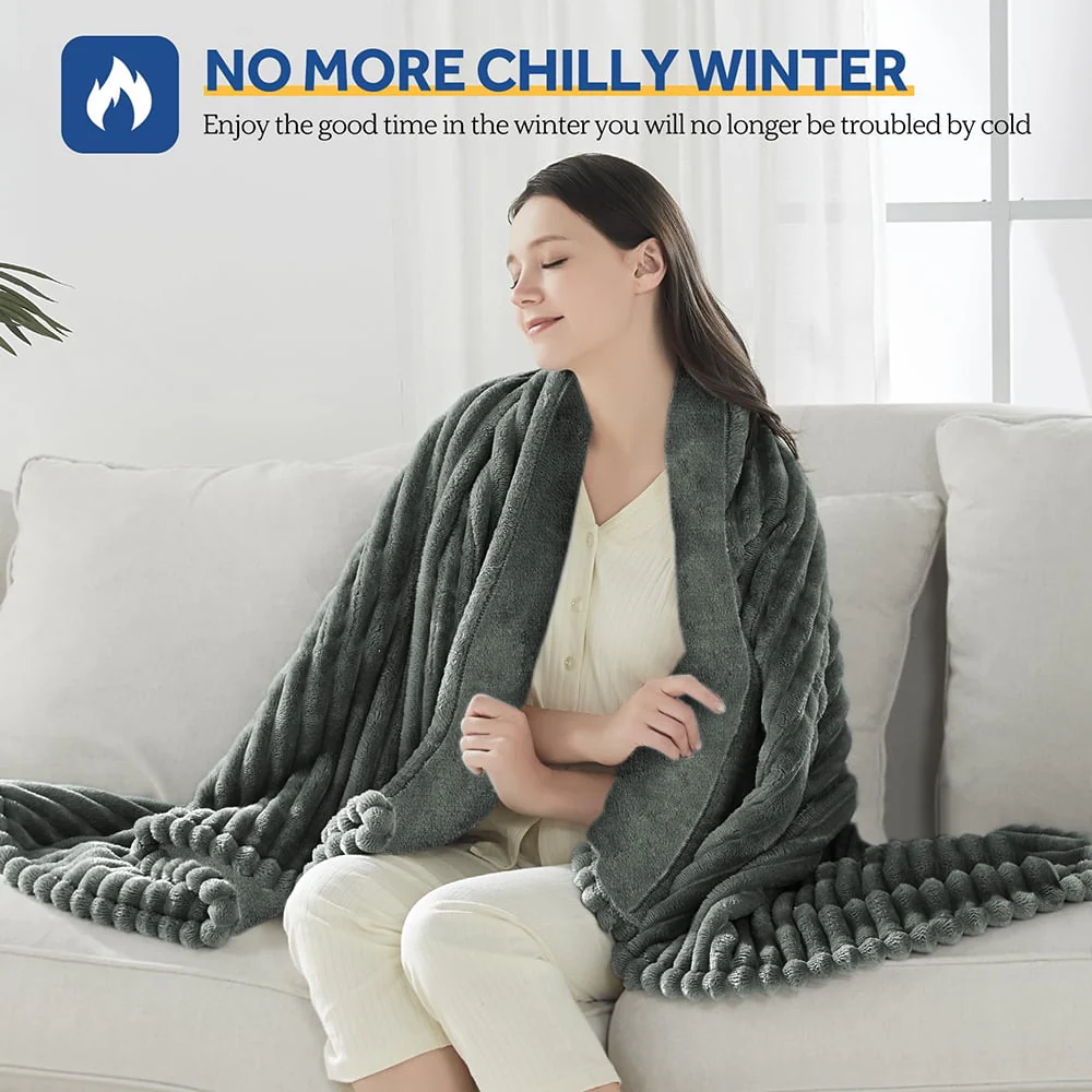 Heated Blanket Electric King Striped Flannel Blanket 90"x100" Electric Blanket with 6 Heat Settings 10 Hour Timer Auto Shut Off, Dark Grey - Image 5