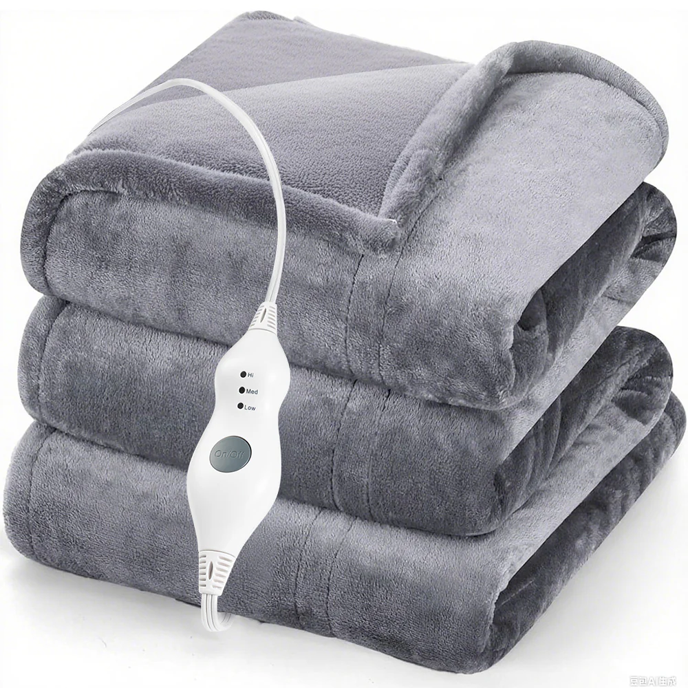 Heated Throw Blanket 50"x 60", Double-Sided Flannel with 3 Optional Heating Levels ,4H Auto Shut-off- Gray