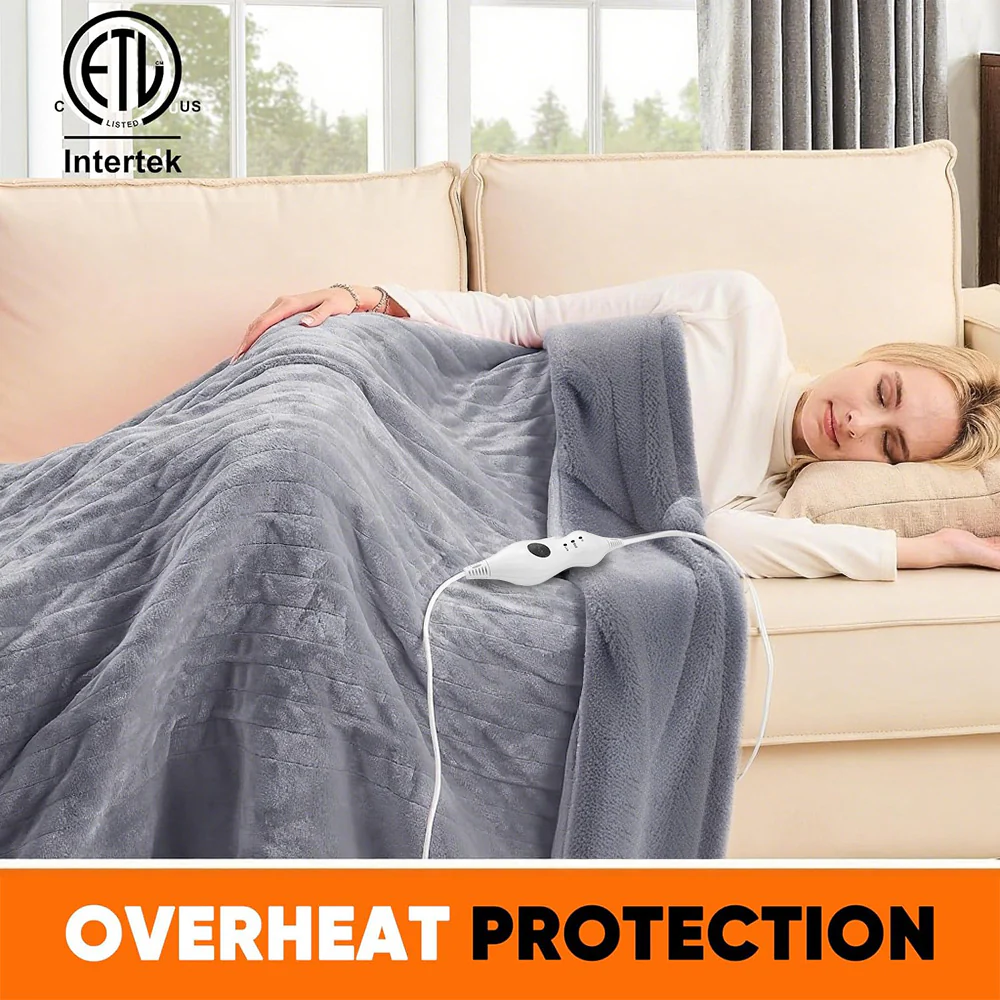 Heated Throw Blanket 50"x 60", Double-Sided Flannel with 3 Optional Heating Levels ,4H Auto Shut-off- Gray - Image 2