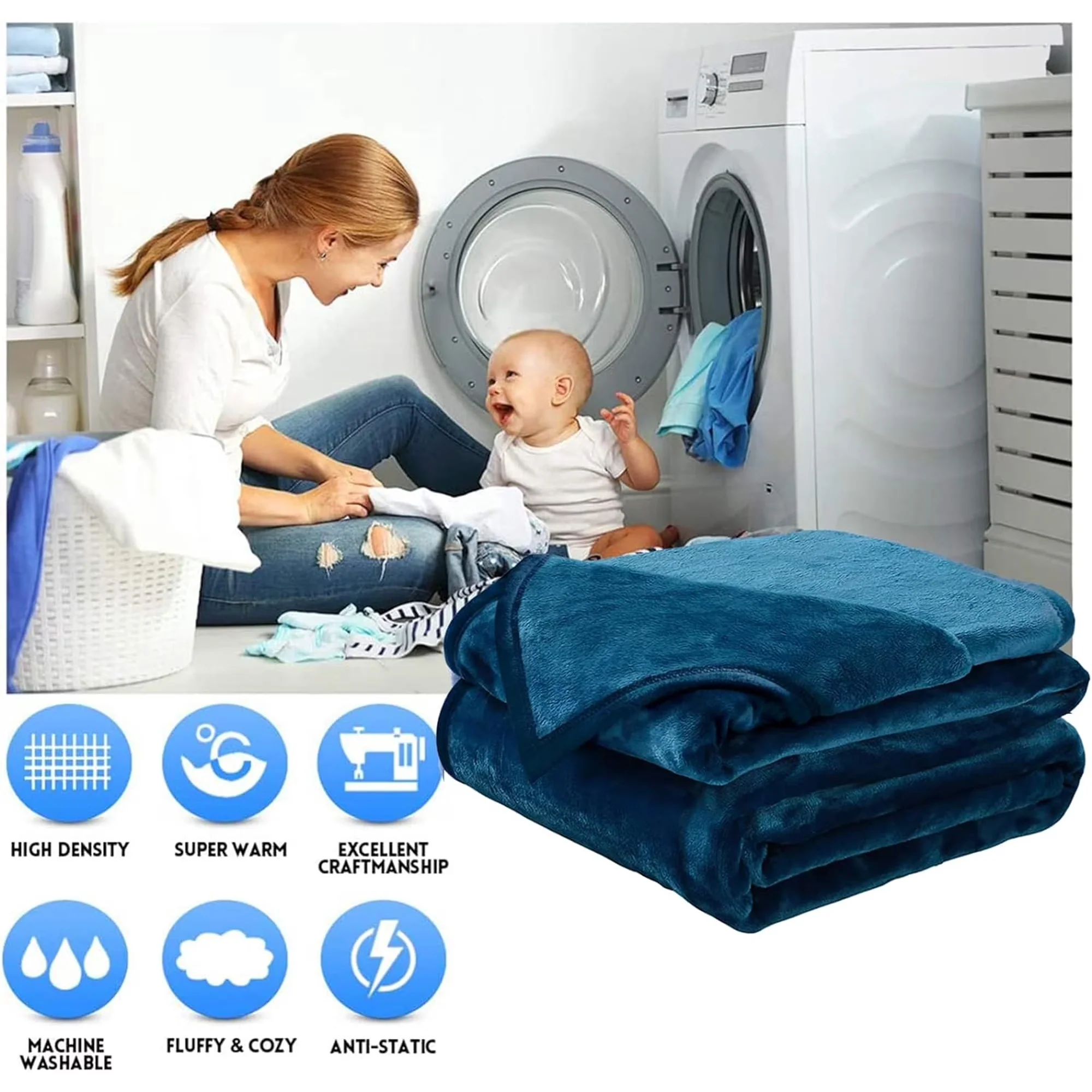 Throw Blanket for Couch - Thick and Warm Blanket for Winter, Soft and Fuzzy Throw Blanket for Sofa, Fall Throw Blanket, 63" × 51" Letter Printed Blanket, Blue - Image 5